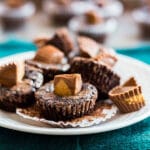 A square image of Peanut Butter Cup Brownie Bites.