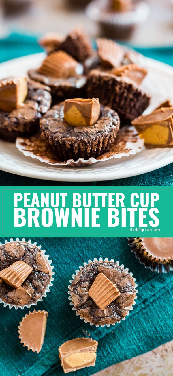 This mini Peanut Butter Cup Brownie Bites recipes is so quick and easy to make in a pinch. There's no shame in making the brownies from mix (don't worry, they'll still taste homemade)! The peanut butter cups make these even more delicious- they're perfect for a holiday get-together or cookie plate for any special occasion but are also great for last minute get-togethers.