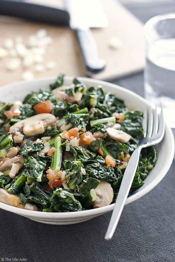 Sauteed Kale With Mushrooms And Tomatoes An Easy Vegetable Side Dish