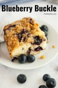 This Blueberry Buckle whips up super quick and easy. This moist cake is bursting with sweet, juicy blueberries with the most incredible streusel topping. It's the quintessential summer dessert and a true crowd-pleaser! Click on the photo to get the recipe!