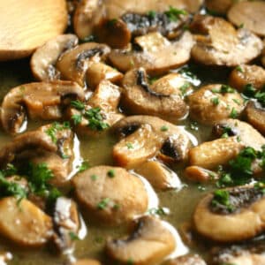 Sautéed Mushrooms in a wine reduction are an easy recipe that comes together really quickly. They’re a great way to use leftover wine!