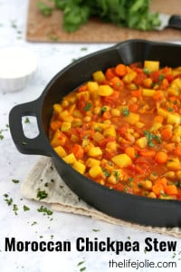 This Moroccan Chickpea Stew is a delicious vegetarian recipe. These big flavors pack a major punch! It's quick and easy to make and very frugal as well. Definitely an excellent way to detox!