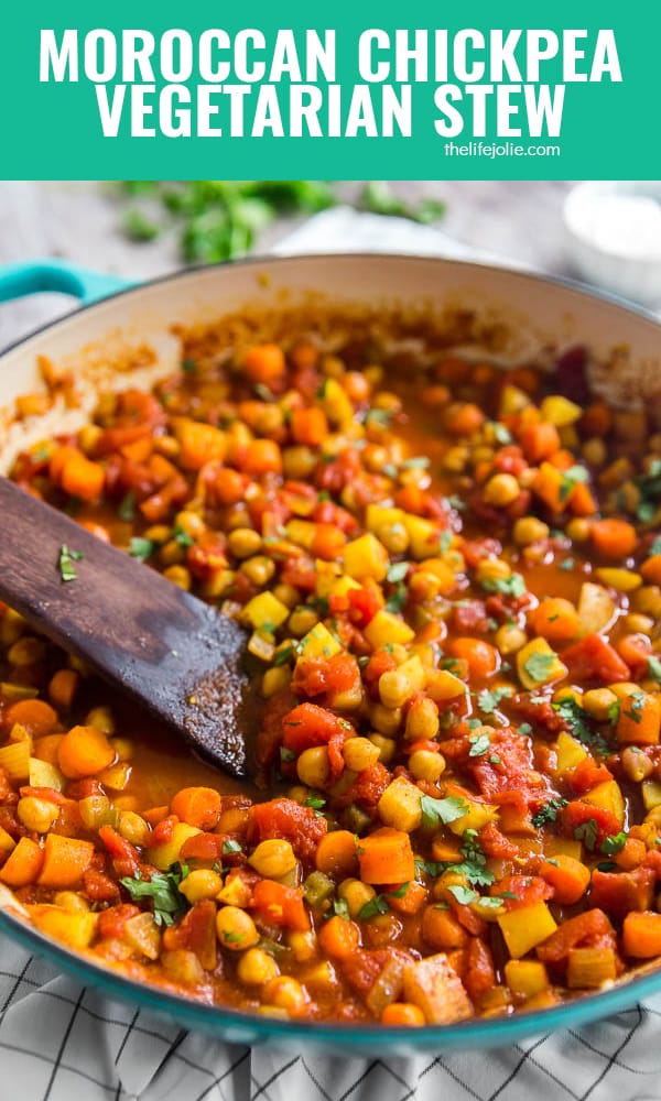 Need an easy detox meal? This Moroccan Chickpea Vegetarian Stew is beyond delicious and totally satisfying! Full of great vegetables it's healthy and full of great flavor!
