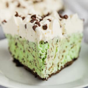 This Peppermint Ice Cream Pie recipe is super easy to make. It features a delicious Oreo crust, your favorite mint chocolate chip ice cream and whipped cream. The work for you is minimal and the response is always fantastic!