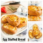 This Egg Stuffed Bread recipe is a delicious, easy brunch or breakfast option. Imagine crusty loaves of french bread, stuffed with your favorite omelette fillings, cheese and eggs. It's quick and delicious to serve during the holidays and is sure to be a family favorite!