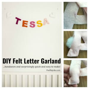 This DIY Felt Letter Garland is such a cute decoration for a baby room. It's easy to sew and comes together pretty quickly. It's such a simple way to display a name in your nursery!