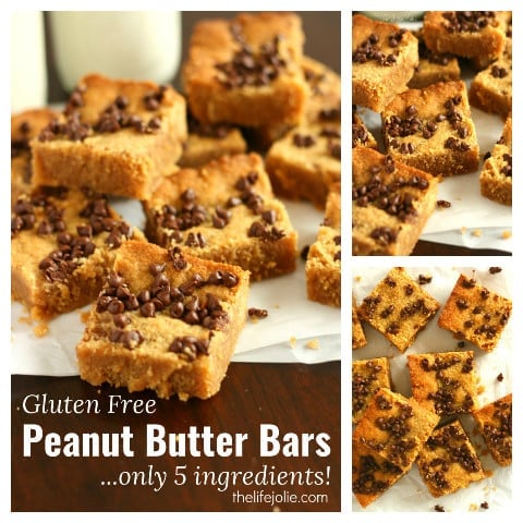 This Gluten-Free Peanut Butter Bar recipe are super quick and simple to make. It only has five ingredients and the bars are so rich and decadent with everyone's favorite flavor combination; peanut butter and chocolate!