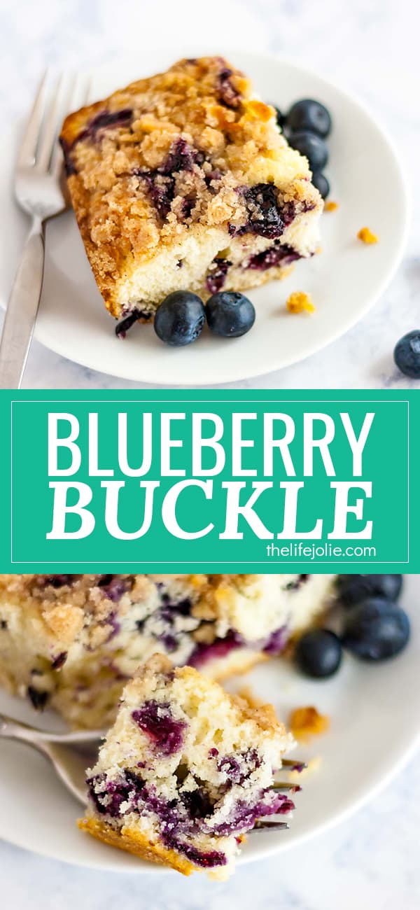 Blueberry Buckle whips up super quick and easy. This moist cake is bursting with sweet, juicy blueberries with the most incredible streusel topping. It's the quintessential summer dessert and a true crowd-pleaser!