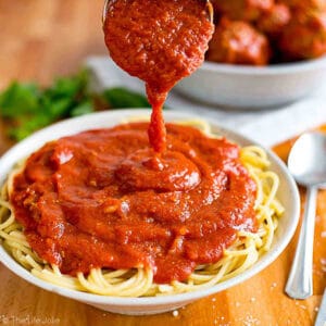 This is part two of the only Meat Sauce recipe you’ll ever need. It’s an extremely detailed (but still simple and easy) recipe for my Grandma’s homemade, Italian Sunday Sauce and this seriously is the very best sauce you’ll ever taste. This second part is all about adding the meatballs and fall-apart-tender pork for your sauce as well as the secret ingredient and putting it all together!