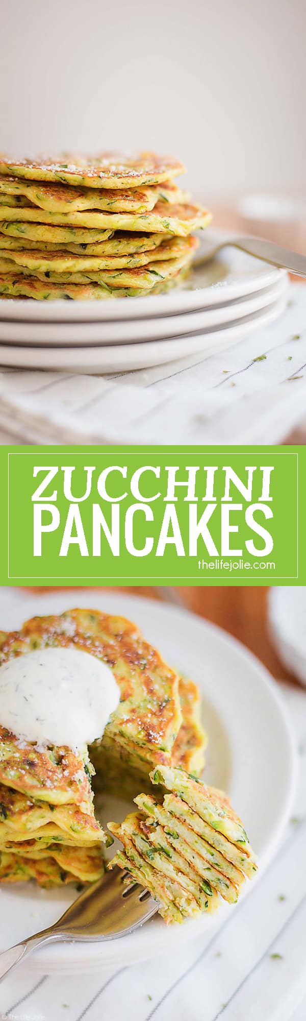 Zucchini Pancakes are an easy to make down right addictive recipe! These make an awesome savory breakfast and are a great make ahead appetizer for a party or celebration (vegetarian game day snack, anyone?). They refrigerate well and freeze well, but they're so good, I doubt they'll make it that far!
