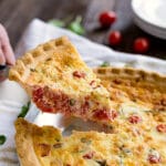 Caprese Quiche is an easy breakfast or brunch recipe. This is simple, feel-good food at it's finest with mouthwatering tomatoes, mozzarella and basil. It's great to make ahead or eat right away and perfect to whip up for Easter, Mother's Day or Christmas Morning!