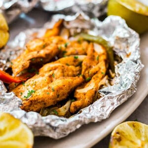 A square image of Foil Packet Chicken Fajitas