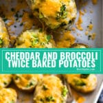 Cheddar and Broccoli Twice Baked Potatoes are the ultimate cheesy side dish for your next dinner! They're an easy recipe to make with simple ingredients and lots of down time. These are the best side for a sinner party or holiday gathering!