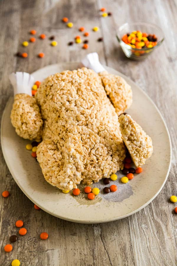 The back view of a Rice Krispie Treat Turkey