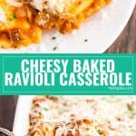 This Cheesy Baked Ravioli Casserole is the very best way to get that cooking-all-day, Sunday-supper-style meal in under an hour. This one is a keeper! It's so easy to make and tastes seriously delicious! The perfect weeknight dinner option!