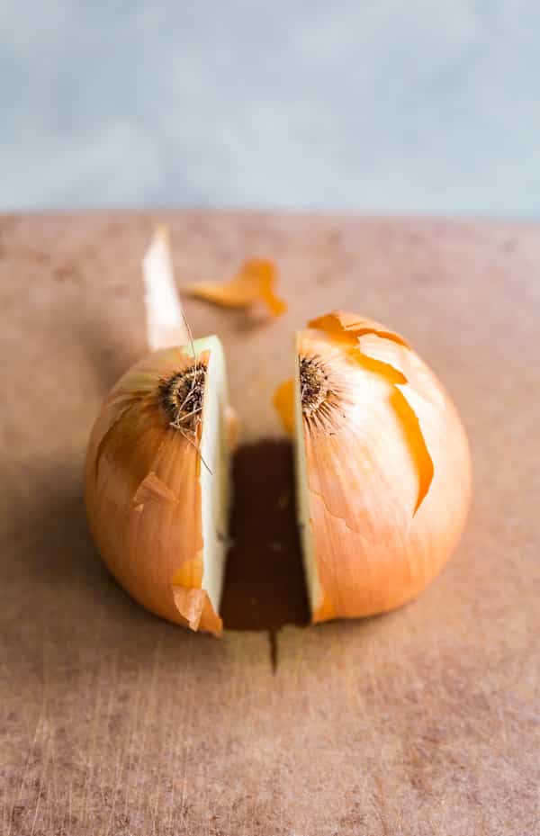 An onion sliced in half.