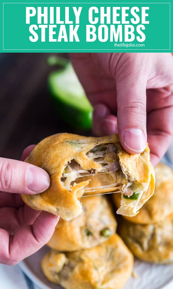 These Philly Cheese Steak Stuffed Bread Rolls (or Philly Cheese Steak Bombs for short) are the best game day snack- they are so easy to make and savory and delicious!