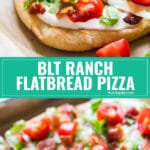 This BLT Ranch Flatbread Pizza is one of my favorite easy quick dinner hacks that combines two of my favorite things: pizza and BLT sandwiches. Crispy bacon, lettuce, tomatoes and creamy ranch dressing: Easy never tasted so good!