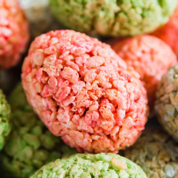 Cadbury Cream Egg Stuffed Rice Krispie Treats are a super fun Easter treat that kids and adults will go crazy for- especially when they see the delicious surprise inside! Made with marshmallows and crispy rice cereal these are not to be missed!