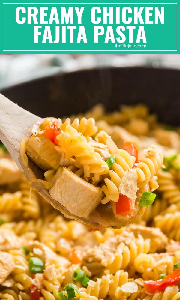 Looking for a quick, easy and delicious weeknight meal for your family? Look no further, this Creamy Chicken Fajita Pasta is full of tender chicken, sweet peppers and onions and a spicy kick that will keep everyone coming back for seconds!
