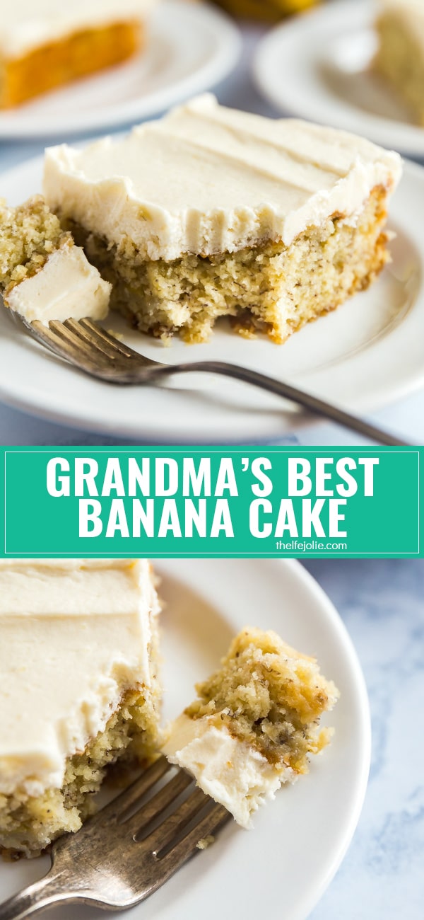 Bring my Grandma's Best Banana Cake recipe to your next family dinner or party. Everyone will be fighting for seconds! It's super moist with the most light and fluffy frosting ever! This one is a keeper!