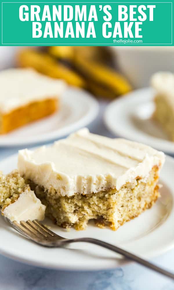 Bring my Grandma's Best Banana Cake recipe to your next family dinner or party. Everyone will be fighting for seconds! It's super moist with the most light and fluffy frosting ever! This one is a keeper!