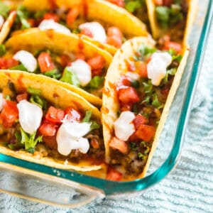 Ground Beef Oven Baked Tacos in dish