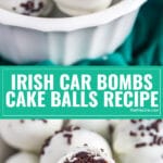 Irish Car Bomb Cake Balls Recipe turns everyone's favorite shot into a sweet and delicious confection. Bring these to your next party, if you don't eat them all first! Chocolate Cake with Guinness in it, made into a truffle with Irish Cream and covered in white chocolate. These are dangerously addictive!