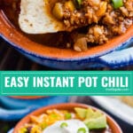 Easy Instant Pot Chili will knock your socks off. Ready in around 30 minutes and full of mouthwatering flavor! Full of ground beef, ground pork, tons of chili seasonings, vegetables and beans it's quick and easy to make on a week night or for a party (game day anyone?!).