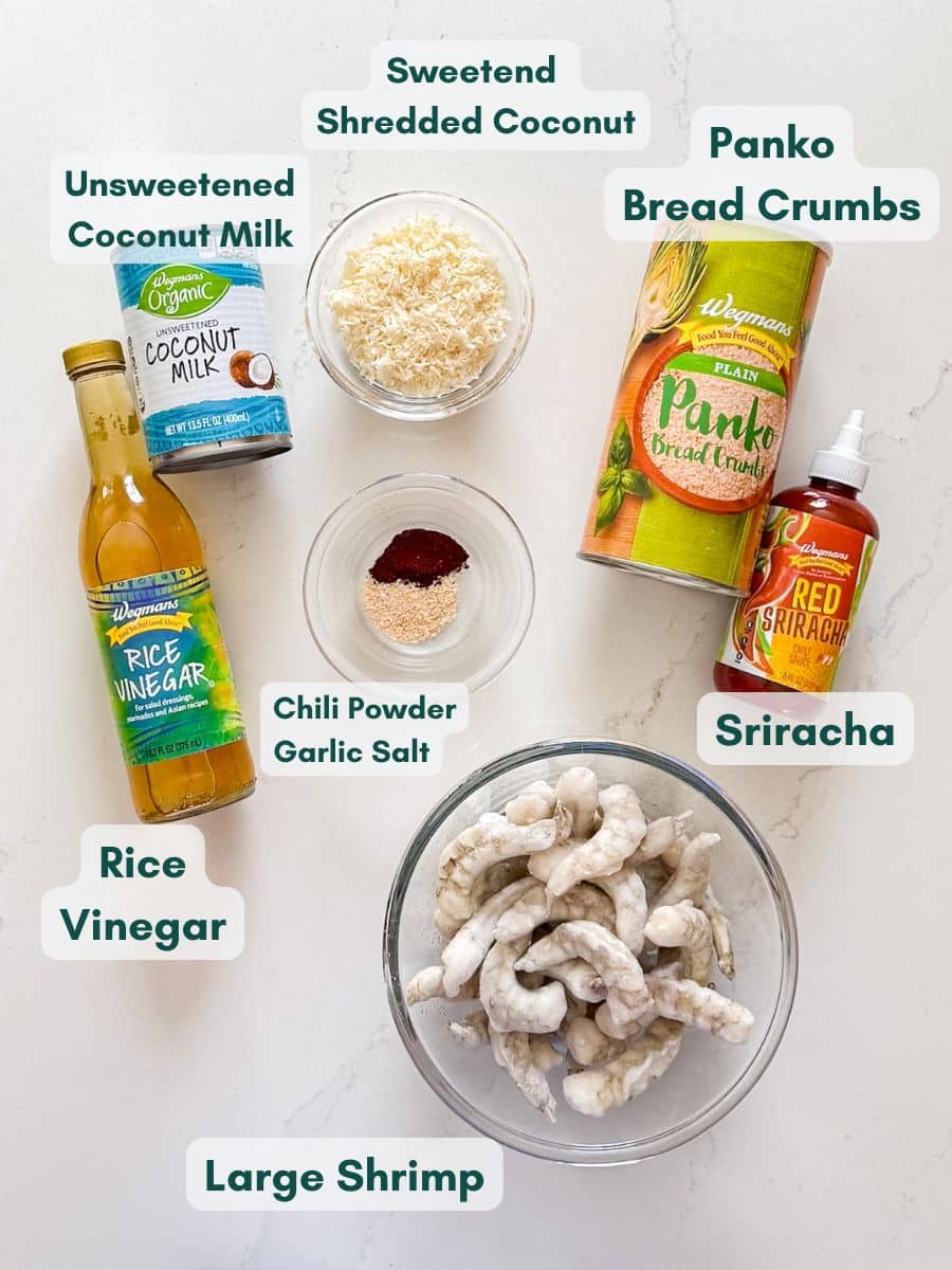 An overhead image of. labeled recipe ingredients.