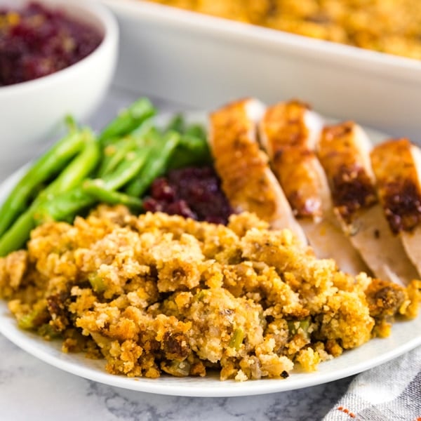 Whether you call in dressing or stuffing, this classic Sausage and Cornbread Dressing is a sure fire way to turn a believer into a stuffing lover! This easy side dish is a must-have at any Thanksgiving table!