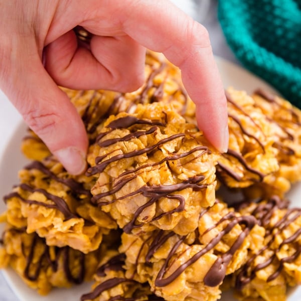 These Peanut Butter No Bake Cookies have just the right amount of crunch while also being chewy- they're a hit with both kids and adults without all the hassle of having to bake them!