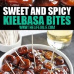 Sweet and Spicy Kielbasa Sausage Bites are such an easy recipe! Just 3 simple ingredients and these glazed sausage bites are sure to be a hit at any holiday or game day party!