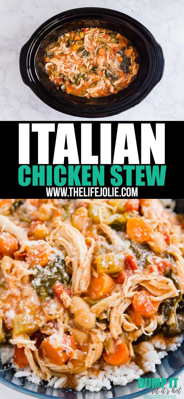 This Italian Chicken Stew is a warm and cozy dinner the whole family will love! It's easy to assemble and dump into a slow cooker or instant pot and you've got yourself a killer dinner!