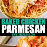 Baked Chicken Parmesan is a quick and easy version of a classic family favorite. Your family will fight for seconds!