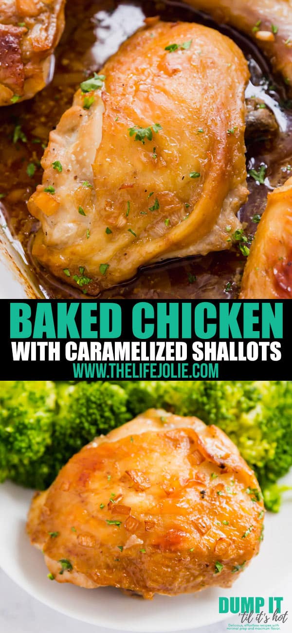 Baked Chicken with Caramelized Shallots is about to become your go-to weeknight roast chicken recipe. Tender chicken with crispy golden-brown skin and the most flavorful sauce, this easy recipe is a real winner!