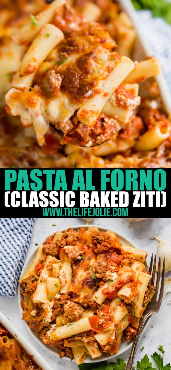 Pasta al Forno (or baked ziti as many call it) is a classic Italian dinner that is perfect for a cozy family gathering! This is also the perfect make-ahead dinner!