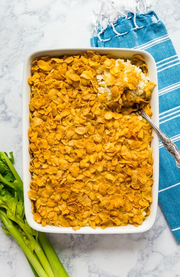 This is the Chicken Casserole to end all chicken casserole recipes! Creamy and delicious but also so easy to make- this is the perfect way to feed a crowd!