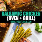 Honey Balsamic Chicken is a quick and easy dinner option that comes out fantastic roasted or grilled! It also makes a great freezer meal.