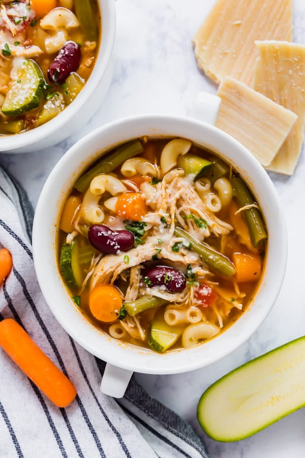 An overhead image of this minestrone soup recipe