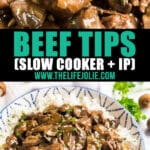 Making Beef Tips just got even easier when made in your crockpot or instant pot! This easy dump and go recipe for beef tips and rice gives you fall-apart-tender and juicy steak tips with a brown gravy that is super comforting. Get ready to watch your family fight for seconds!