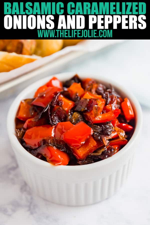 Balsamic Caramelized Onions and Peppers are the perfect addition to a spicy Italian Sausage sandwich. They're super easy to whip up with just a few ingredients!