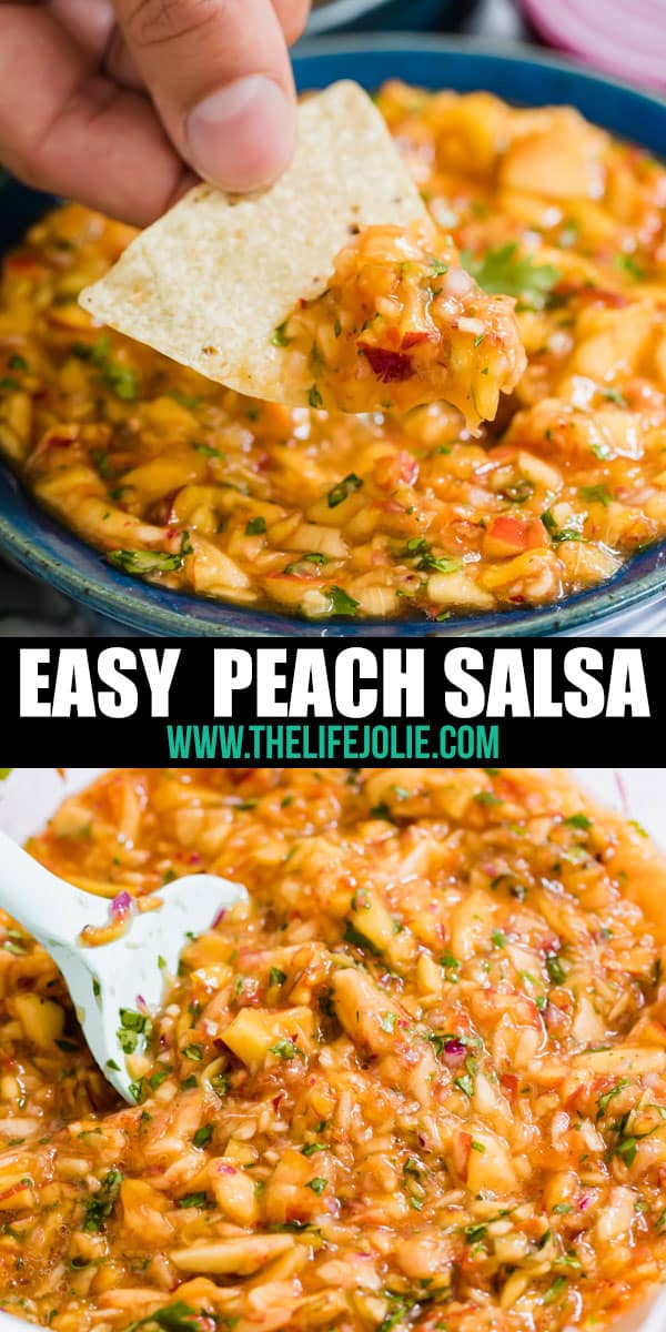 You've got to try this easy Peach Salsa! Made with just a few simple ingredients, this versatile dip adds a unique and delicious twist on a traditional salsa recipe and it really lets the peaches shine.