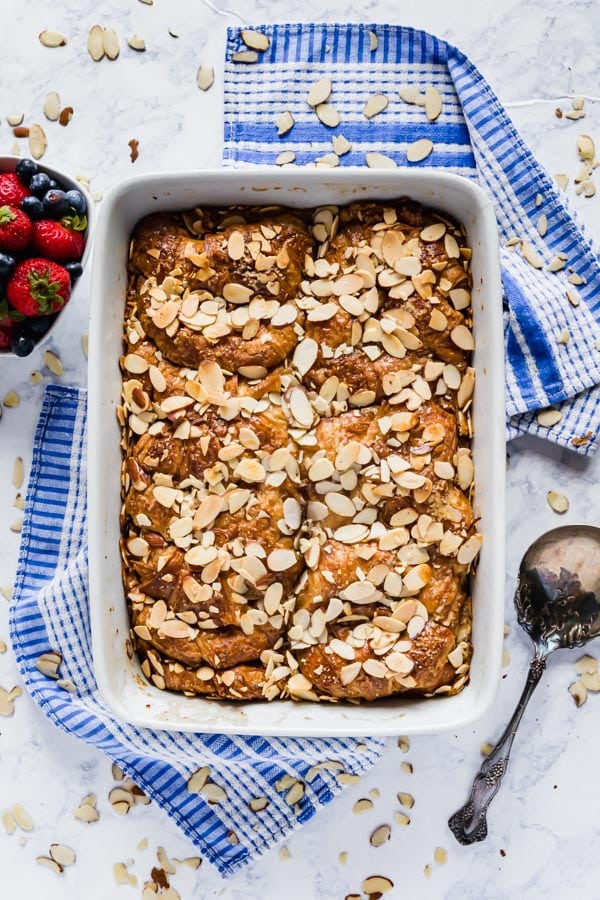 An overhead shot of french toast casserole recipe.