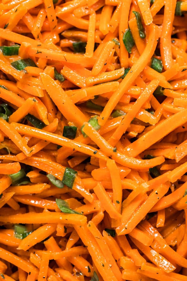 A close up image of carrot salad