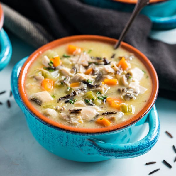 This Chicken Wild Rice Soup recipe is the best easy and tasty way to use leftover chicken or turkey. Made on the stovetop, it whips up in no time and is as comforting as it is delicious and comes together quickly (under an hour)!