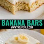 Banana Bars are a simple and delicious dessert the whole family will love! These have a light and moist crumb with cream cheese frosting in a 9x13 pan, you'll want to make this easy recipe again and again.