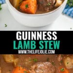 This Irish Guinness Lamb Stew is the most deliciously cozy dinner! It's an easy recipe that includes fall-apart-tender chunks of lamb meat, plenty of vegetables and a flavorful gravy that's so good you'll want to sop up every last drop with a piece of crusty bread! This can also be made in the crockpot or instant pot!