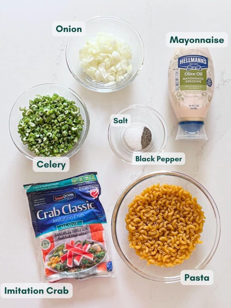 Ingredients for this recipe labeled and in bowls.