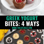 These frozen Greek Yogurt Bites are a seriously fun and easy snack and a cool treat for both kids and adults. I’ll show you how to make these 4 different ways with a variety of flavors like blueberry, cookies and cream, peanut butter banana and chocolate cherry!
